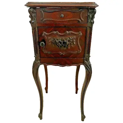 $1036 • Buy Antique French Humidor Table Marble Top And Interior Cabinet Hand Carved Drawer 