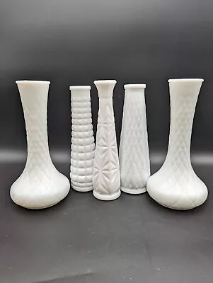 MILK GLASS VASES VINTAGE LOT OF 5 E O BRODY Amber Hocking - Mix Lot Patterns • $19.99