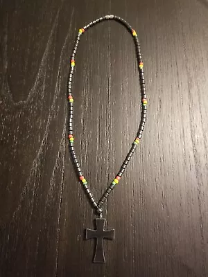 $14.99 • Buy Beaded Metal Rasta Chain Blue Cross Necklace
