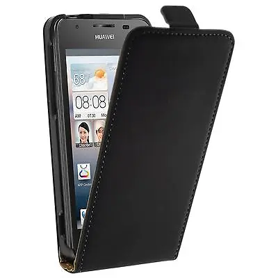 Artificial Leather Case For Huawei Ascend G510 Flip-Case Black • $14.69