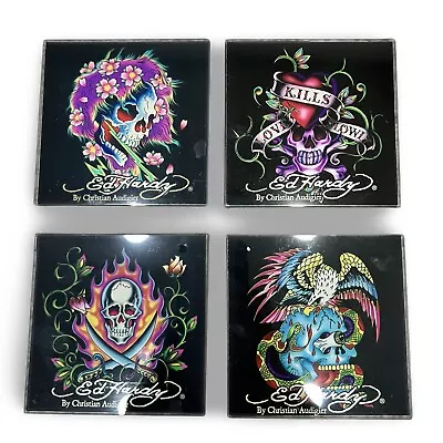 Ed Hardy Skulls Day Of The Dead Glass Coaster Set Art Glass Set Of 4 • $9.95