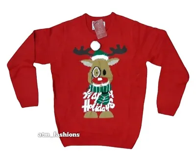 £8.99 • Buy Mens Rudolph Christmas Jumper Sweater Novelty Knitted Santa Party TShirt Red 