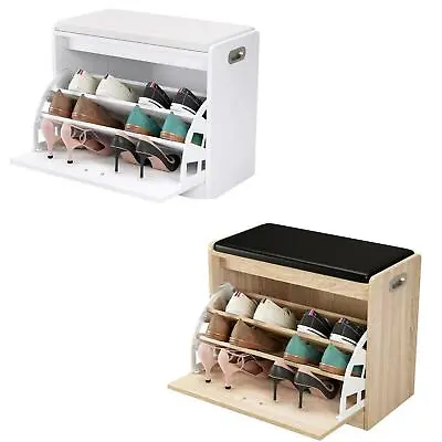 £78.95 • Buy Shoe Bench Storage Cabinet Box Chair Ottoman Cushion Seat Shoes 3 Rack Handles 