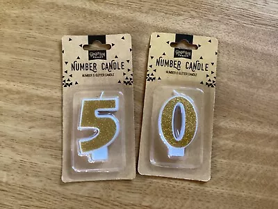 50 Birthday/Anniversary Gold Glitter Cake Candles Ginger Ray New Free P&P • £4.99