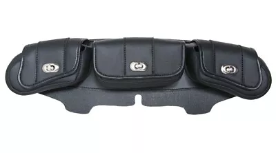 Black Three Pocket Clasp Premium Synthetic Leather Universal Windshield Bag • $44.95