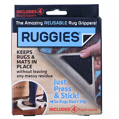 Ruggies Reusable Rug Grippers 4 Pack Stopper Pad Washable Carpet Floor Mat Black • $8.99