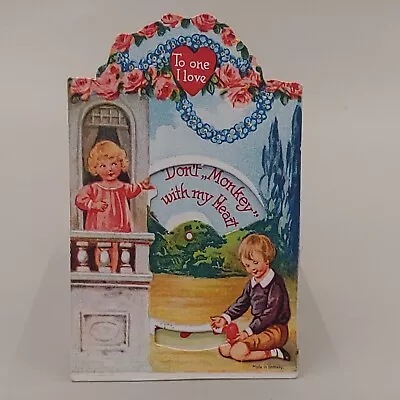 1920s Mechanical Valentine Don’t Monkey My Heart Die Cut Stand Germany Vintage • $24.95