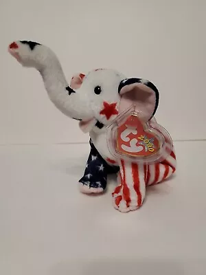 TY Beanie Baby Righty 2000 Elephant Plush Republican Election Red Blue W/ Stars • $4