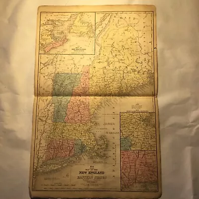 1852 Mitchell Hand Colored Map New England 171 Year Antique • $65