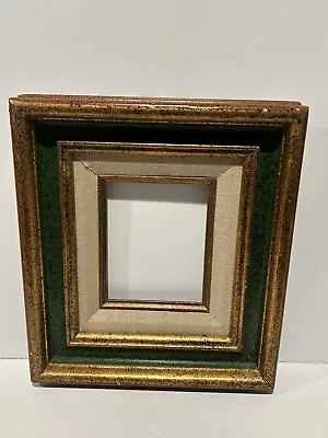 Vintage Linen Lined Gold Green Wood Picture Frame 10 X 9 • $38