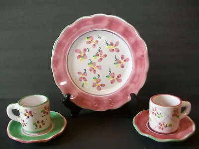 La Musa Italian Flowered Plate & 2 Espresso Cups & Sausers • $25