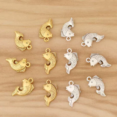 20 Silver/Gold Tone 3D Koi Carp Fish Charms Pendants Beads For Jewellery Making • $3.53