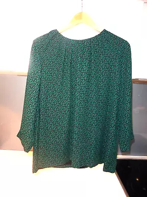 £9.99 • Buy JOHN LEWIS Forest Green Black SMALL LEAVES DOTS Lined Top Size 14