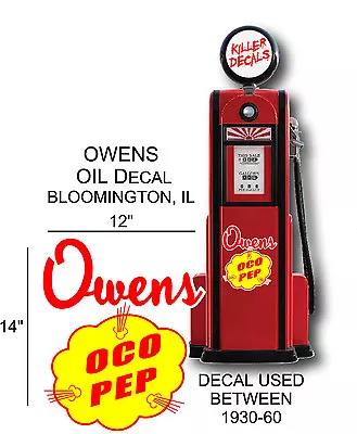 14  1930-60 Owens Oco Pep Gasoline Decal For Oil Can / Gas Pump / Lubster • $10.79
