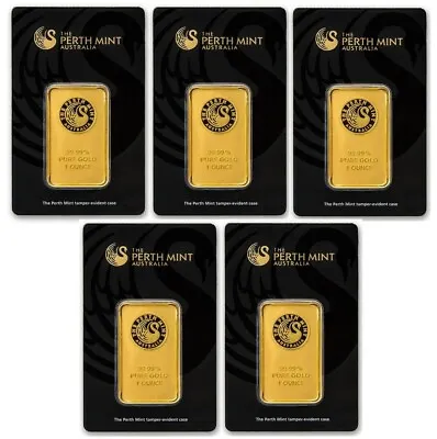 Lot Of 5 - Australia Perth Mint 1 Oz Gold Bar .9999 Fine Gold - Assay Card • $12705
