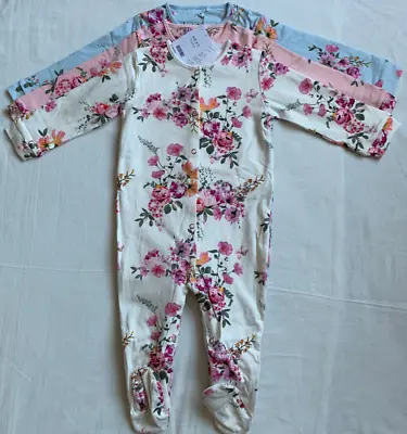 BNWT Baby Girls Flower Sleepsuits 3pk Size 6-9 Months NEXT • £17.49