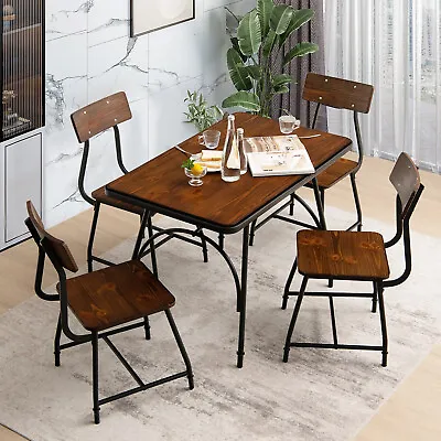 $399.90 • Buy 5Pcs Dining Table Set Industrial Table & 4 Chairs Wood Metal Frame Cafe Kitchen