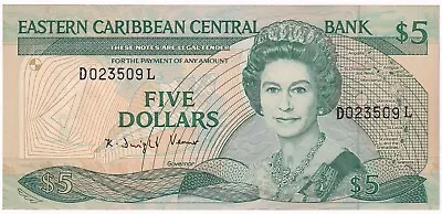 East Caribbean St. Lucia 5 Dollars Issued 1988 - 1993 P22l Uncirculated UNC • £30