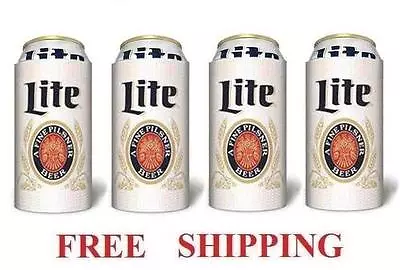 MILLER LITE THROWBACK 4 BEER CAN COOLERS KOOZIE COOLIE 16oz HUGGIE COOZIE NEW • $24.99