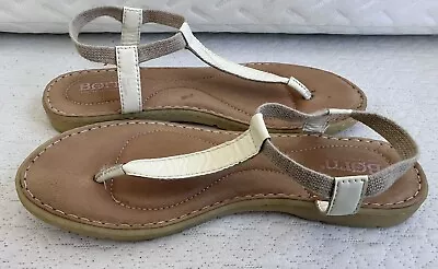 Born Sandals Women's Size 8M Thong White Tan Leather T-Strap Sling Back F63101 • $21.99