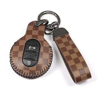 Brown Leather 3 4 Buttons Smart Key Case Fob Cover Chain For Mini Cooper Clubman • $15.49