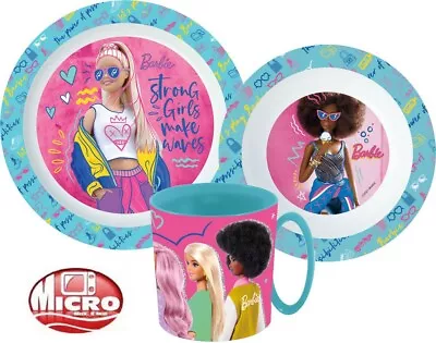 Barbie Girls Kids Toddler 3 Piece Plate Bowl Mug Set Dinner Breakfast Set • £11.49
