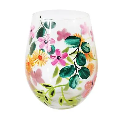 Floral Stemless Gin Glass Butterfly Garden Balloon Copa Hand Painted Flowers • £10.25