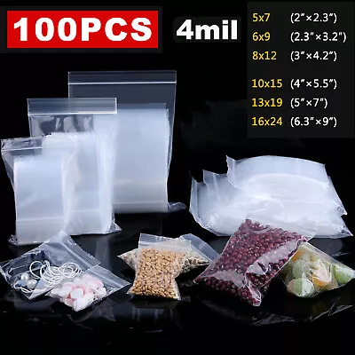 100pcs Clear Zip Seal Plastic Bags Jewelry Zipper Lock Reclosable Baggies 4 Mil • $8.99