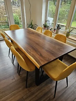 Solid Wood Live Edge Plank Walnut Dining Table Top & Metal A-Legs 180x90cm • £1170