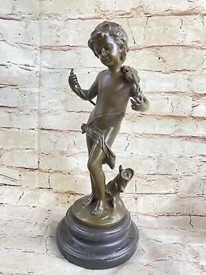 Art Nouveau Hot Cast Young Violin Player Bronze Sculpture Marble Base Figurine • $599