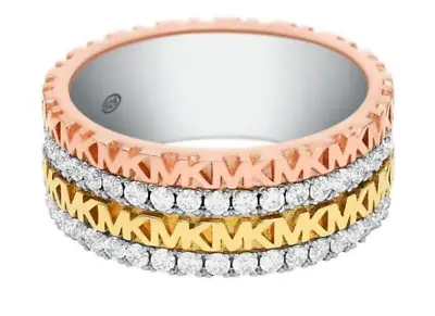 MICHAEL KORS Rose & Yellow Gold 925 Sterling Silver Crystal Ring Size 8 + MK BOX • $169.99