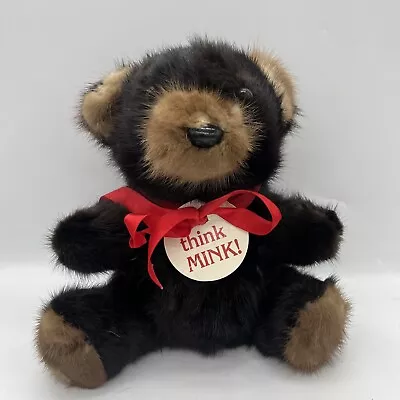 Vintage Think Mink Stuffed Plush 10  Bear Real Mink Fur Anthon's Fur Gift Teddy • $13.50