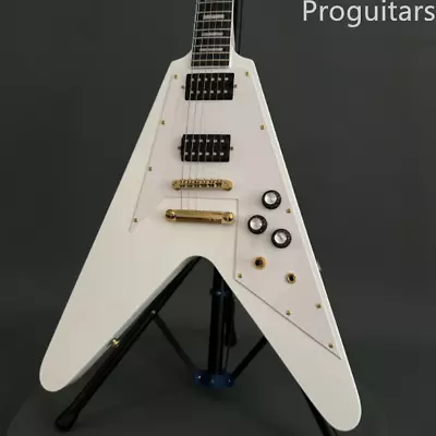Custom White Flying V Electric Guitar Black Fretboard HH Pickup White Pickguard • $243