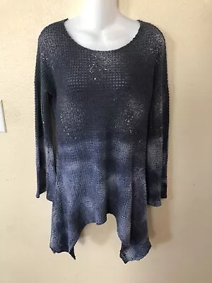 T-Party Blue Tie Dye Knit Top Tunic Waffle Texture Flare Sleeved • $12.50