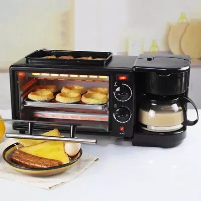 3-in-1 Electric Oven Coffee Maker Bread Roaster Frying Pan Breakfast Machine • $59.99