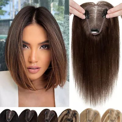 100% Human Hair Lace Base Topper Top Wig Real Remy Hair Toupee Clip In Hairpiece • £80.77