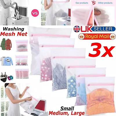 3 X Zipped Laundry Washing Mesh Net Clothes Bra Sox Underwear Machine Wash Bags. • £3.75