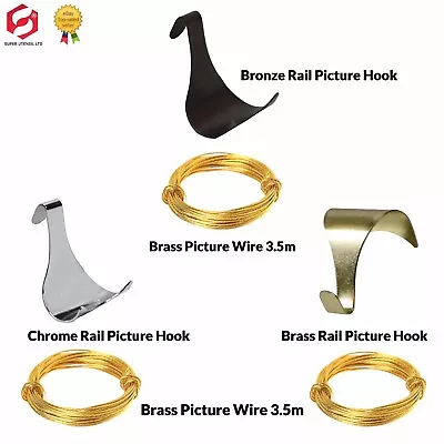PICTURE RAIL HANGING HOOKS Finish Photo Frame Modern Mirror Hangers 10+Wire 3.5M • £6.49