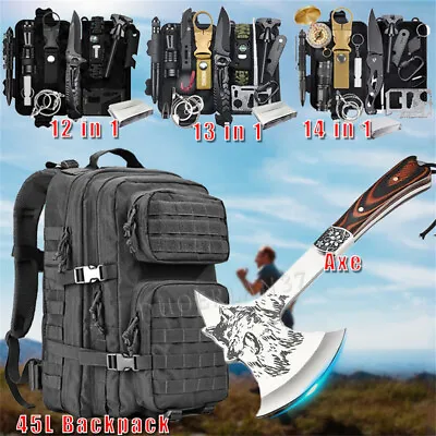 Bug Out Bag Outdoor Emergency Survival Gear Kit Tactical Hatchet Axe Backpack • $63.99