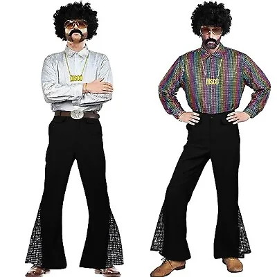 Mens 70s Boys Classic Casual Retro Sequins Flare Pants Flared Trousers • £17.78