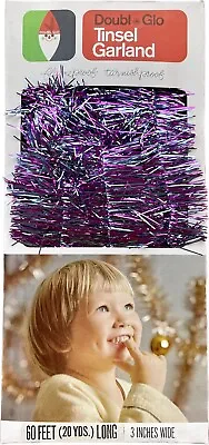 Doubl Glo Christmas Tinsel Garland (Blue/Purple)  60ft Long 3” Wide Vintage New! • $29.95