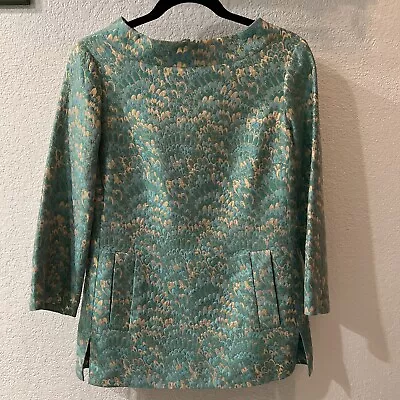 Michael Kors Runway Metallic Brocade Green Tunic Top Sz 6 Made In Italy • $59