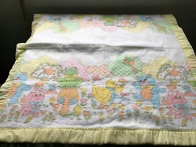 Vintage Baby Crib Blanket With A Variety Of Animals & Flowers White Yellow Multi • $17.99