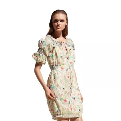 Matthew Williamson Women X H&M 2009 Exotic Tropical Bird Cottagcore Mini Dress 4 • $87.50