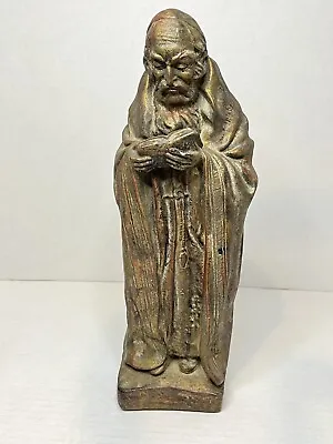 Vintage Religious Monk Reading Book Statue 14  Tall Heavy Bronze Aged Look Read • $29.99