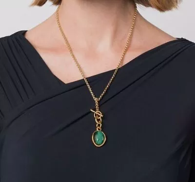 $1475 Charlotte Chesnais Women Gold Neo Turtle Malachite Stone Necklace Pendant • $571.98