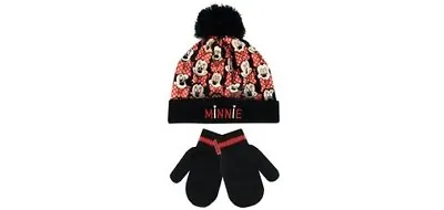 Girls Boys Minnie Mouse Red And Black Beanie Hat And Glove Set 6-8 Years New • £7.99