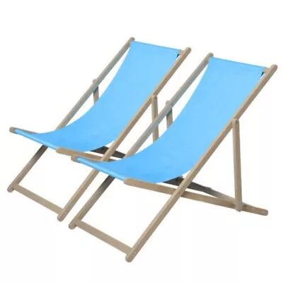 Set Of 2 Beach Sling Patio Chair Wooden Folding Outdoor Chairs Height Adjustable • $113.99