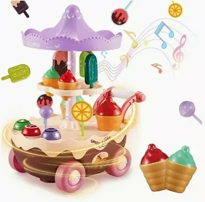  Ice Cream Toy Cart 17PCS Rotating Pretend Play Food Mini Set With • £10.99