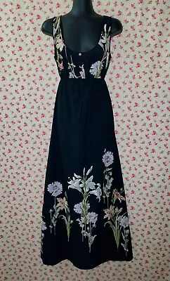 Vintage Retro 80s Long Black Dress W/ Floral / John Kaldor - Size 10 /Vintage 12 • $30